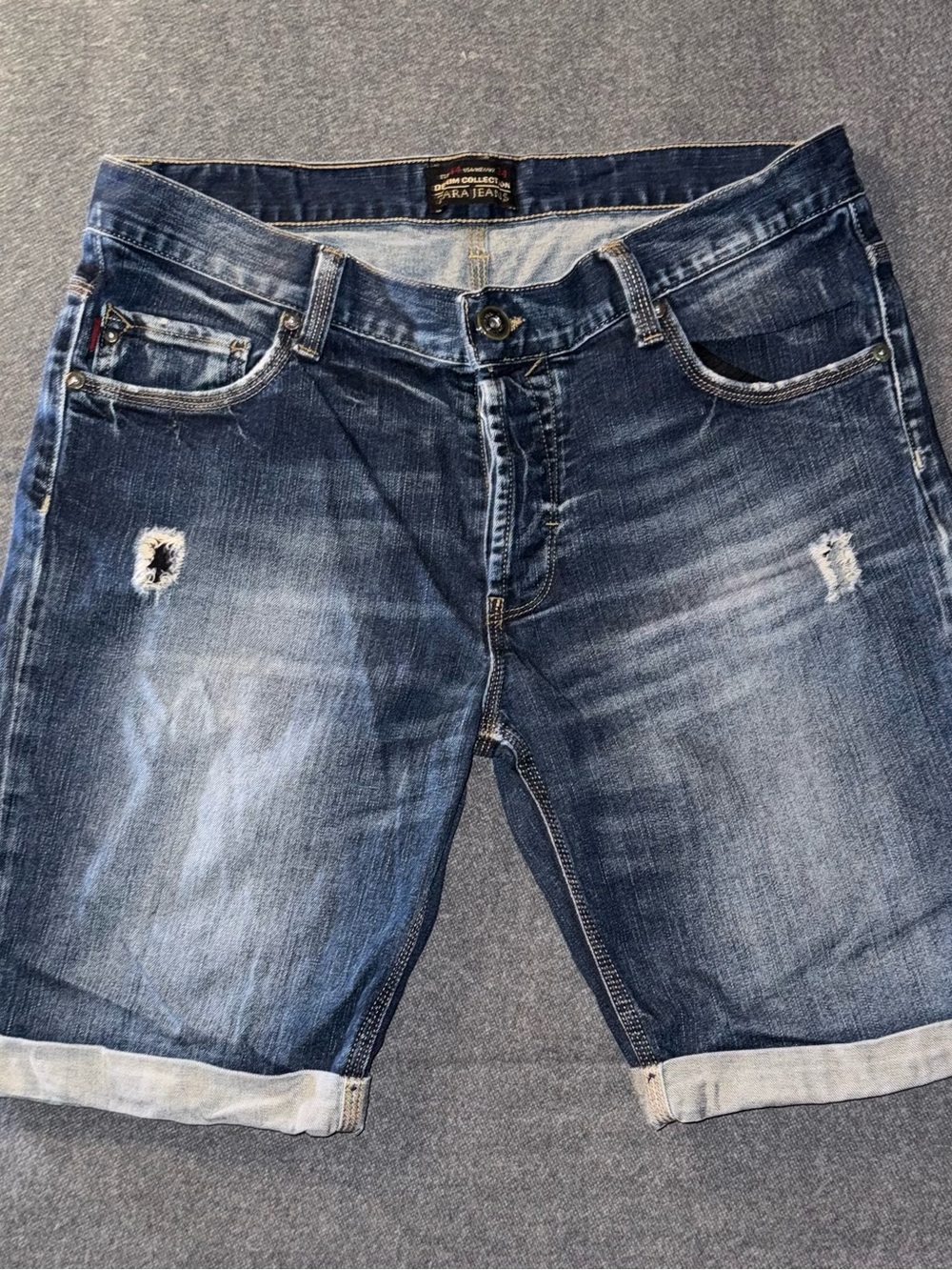ZARA Men's Blue Denim Shorts - Distressed Rolled Hem